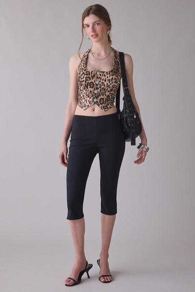 True Religion Leopard Print Denim Halter Corset Top
