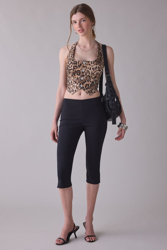 True Religion Leopard Print Denim Halter Corset Top #2