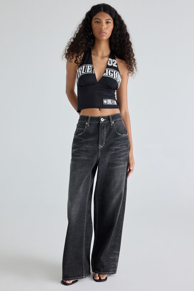 True Religion Graphic Sporty Stretch Mesh Halter Top #1