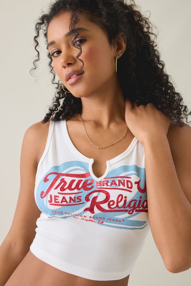 Débardeur court côtelé à encoche graphique True Religion #2