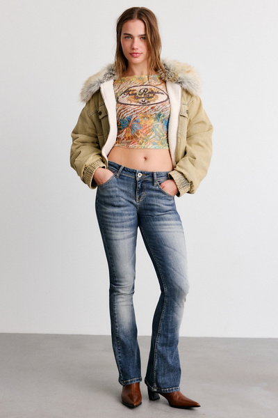 True Religion Butterfly Sheer Lace Long Sleeve Boatneck Top