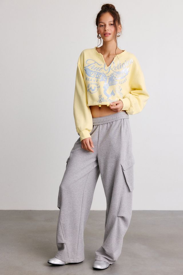 True Religion Glitter Graphic Notch V-Neck Pullover Top #1