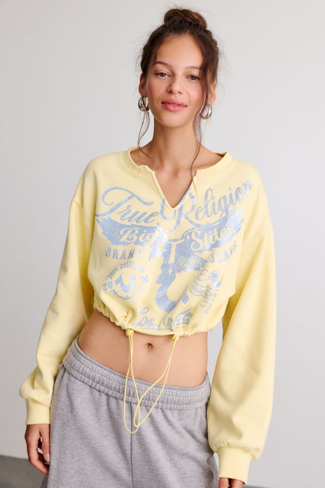 True Religion Glitter Graphic Notch V-Neck Pullover Top #2