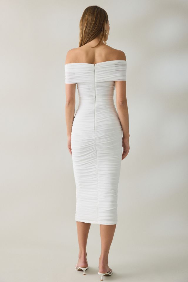 Bardot Priah Gathered Mesh Cutout Off-The-Shoulder Midi Dress #2