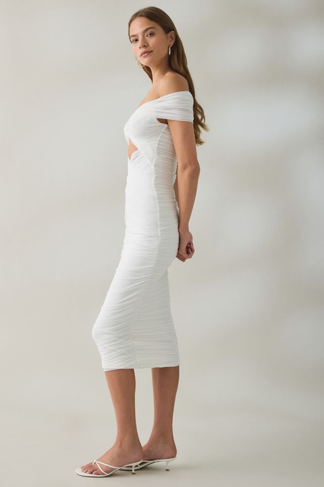 Bardot Priah Gathered Mesh Cutout Off-The-Shoulder Midi Dress #4
