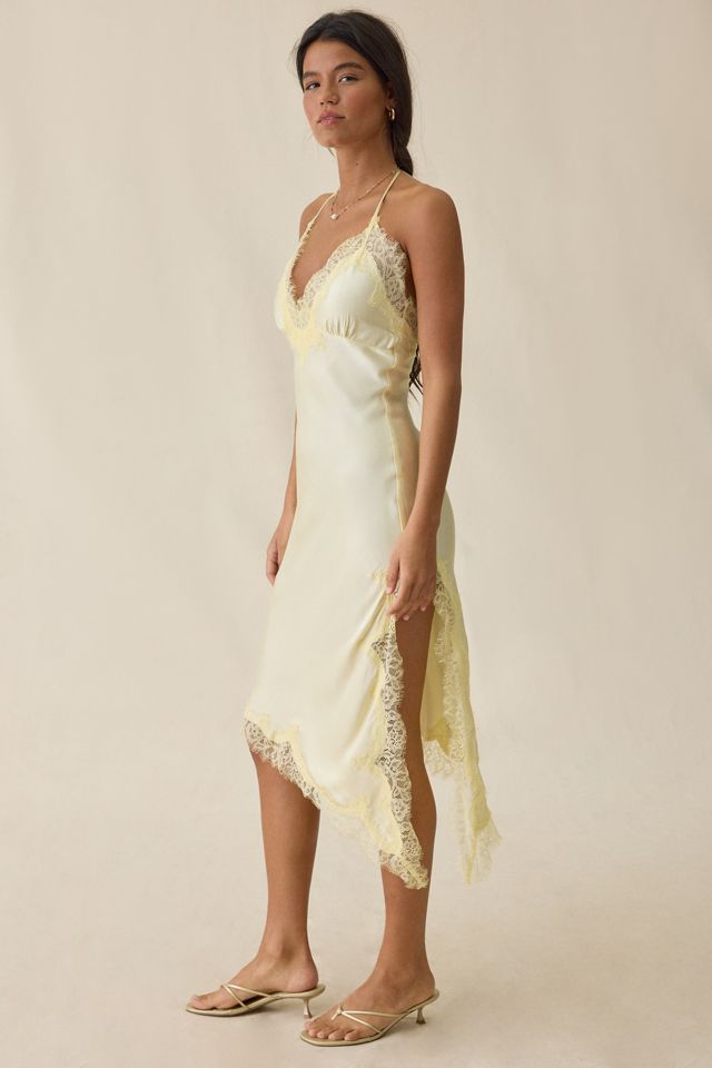 Bardot Silvio Halter Asymmetric Lace Trim Slip Midi Dress #2