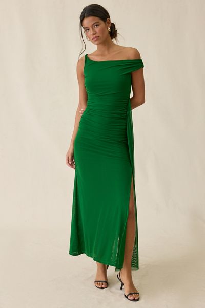 black corset detail bardot bridesmaid dress Rinna Black Lace And Satin Bardot-Neck Maxi Dress – Club L London main image 1