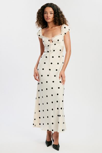 Bardot Stasia Puff Sleeve Lace Trim Satin Maxi Dress