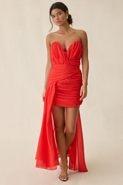 red corset dress urban outfitters UO Brenna Bustier Mini Dress