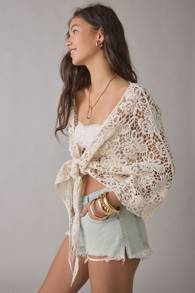 Kimchi Blue Easy Days Tie-Front Crochet Top #4