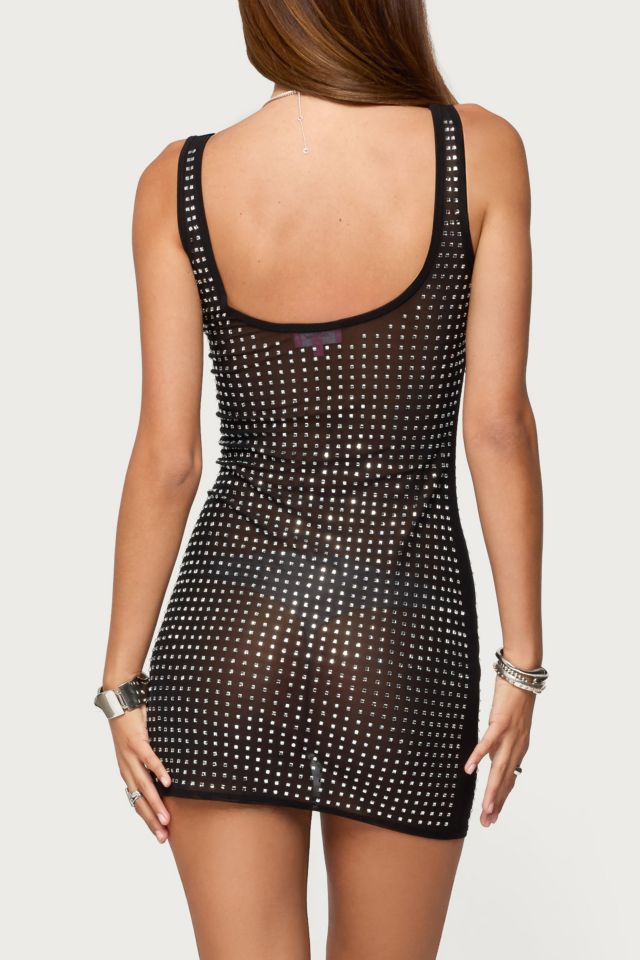 Edikted Alida Rhinestone Sheer Mesh Mini Dress #3