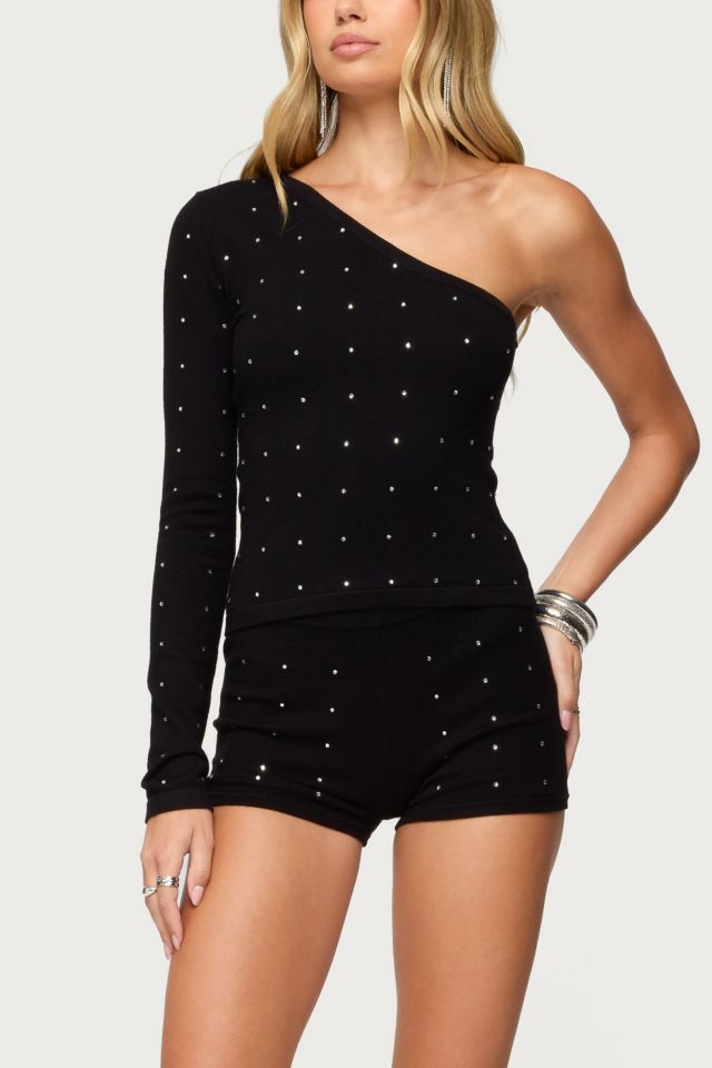 Edikted Harley Rhinestone Knit Shorts #1