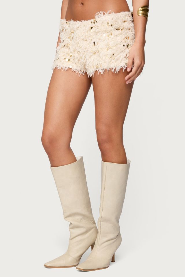 Edikted Faux Feather Sequin Micro Shorts #2