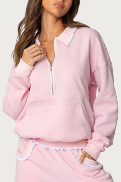 Edikted Ashtin Ruffle Trim Sweatshirt In Light/pink, Women's At Urban Outfitters In Pink
