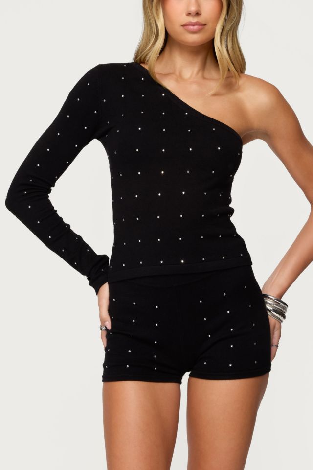 Edikted Harley Rhinestone One Shoulder Knit Top #2