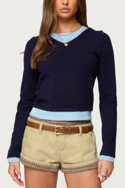 Edikted Marthie Faux Layered Sweater In Blue