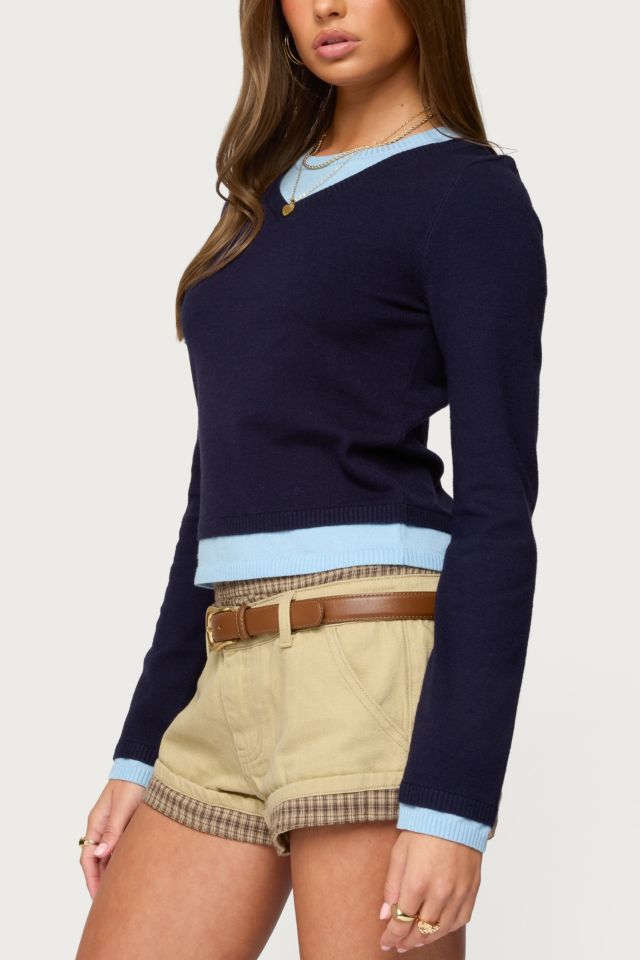 Edikted Marthie Layered Knit V Neck Top #2