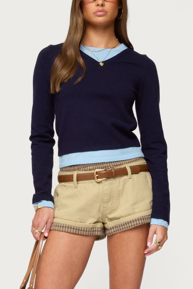 Edikted Marthie Layered Knit V Neck Top #3