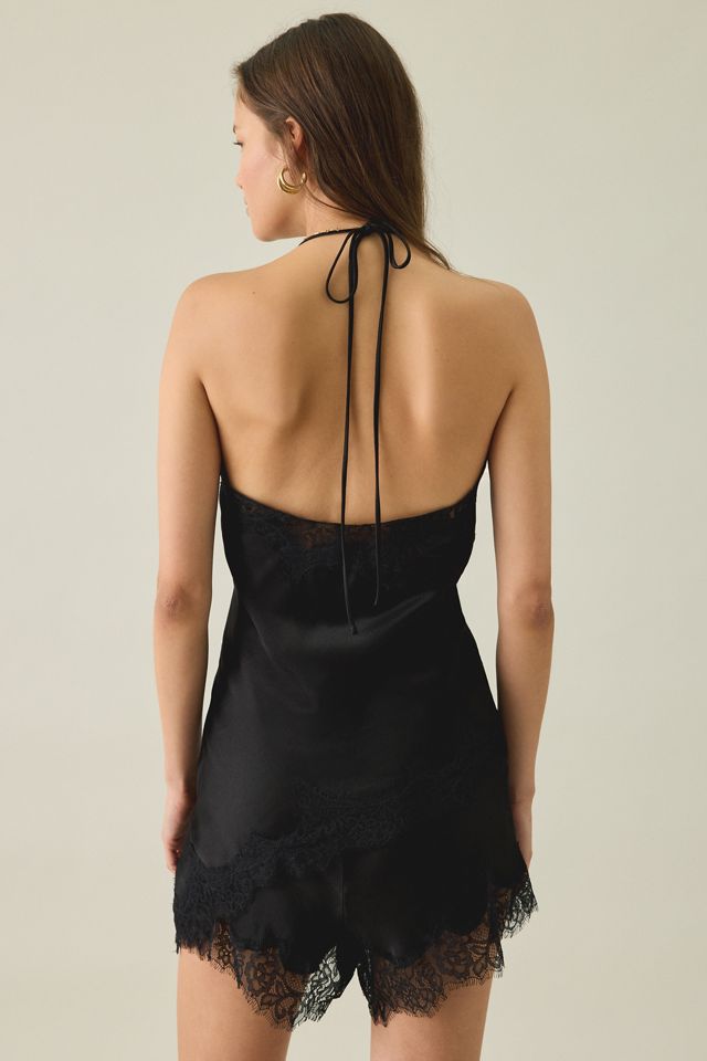 Bardot Silvio Halter Asymmetric Lace Trim Satin Cami #1