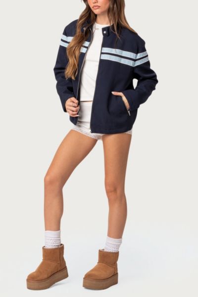 Edikted Joey Oversized Jacket In Navy, Women's At Urban Outfitters In Blue
