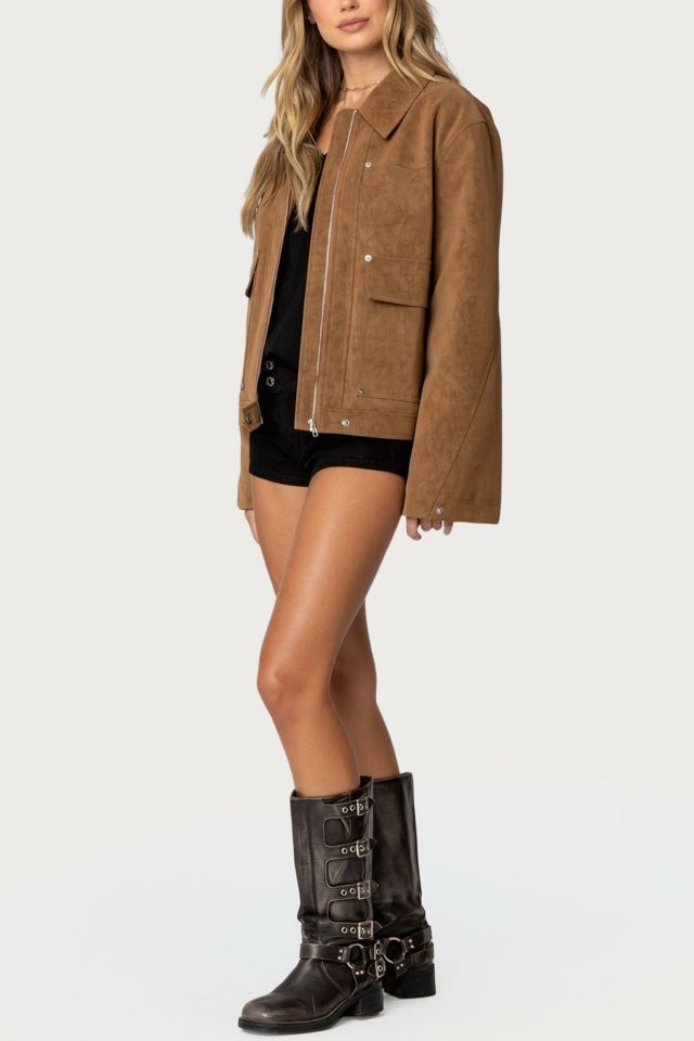 Edikted Annabelle Oversized Faux Suede Jacket #1