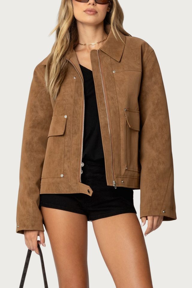 Edikted Annabelle Oversized Faux Suede Jacket #3