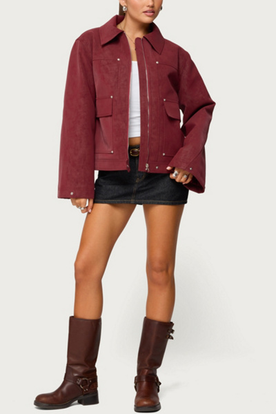 Edikted Annabelle Oversized Faux Suede Jacket