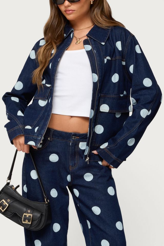 Edikted Leyah Polka Dot Oversized Denim Jacket #3