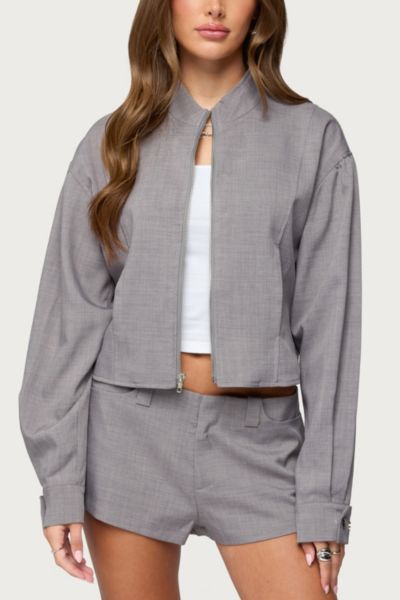 Edikted Roshelle High Neck Jacket In Gray