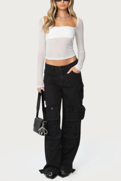 Edikted Oversized Boyfriend Cargo Jeans In Black, Women's At Urban Outfitters
