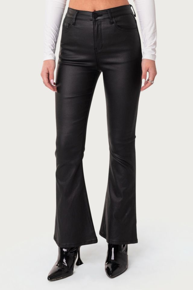 Edikted Petite Luna Faux Leather Flare Jeans #1