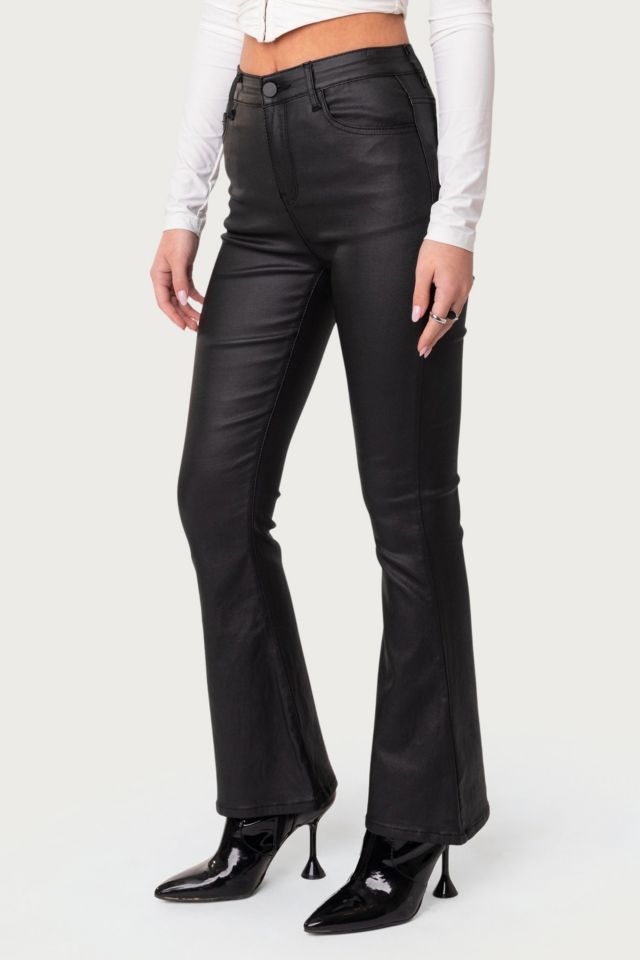 Edikted Petite Luna Faux Leather Flare Jeans #3