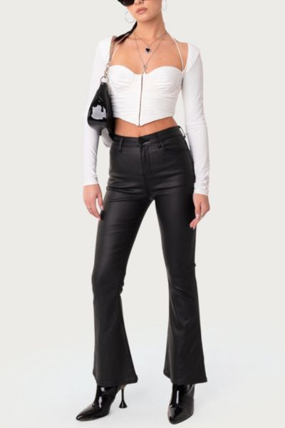 Edikted Petite Luna Faux Leather Flare Jeans