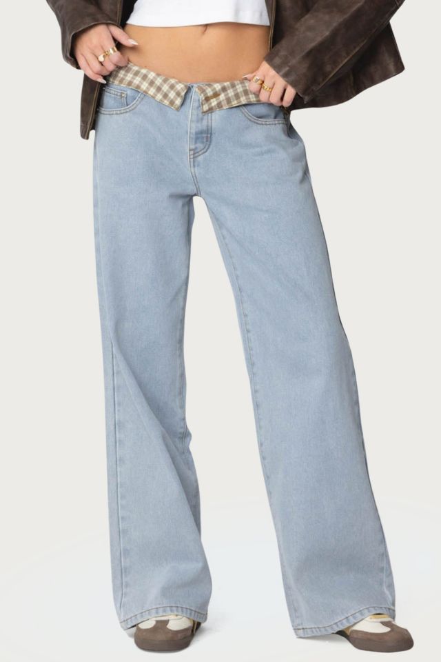 Edikted Peekaboo Plaid Low Rise Jeans #2