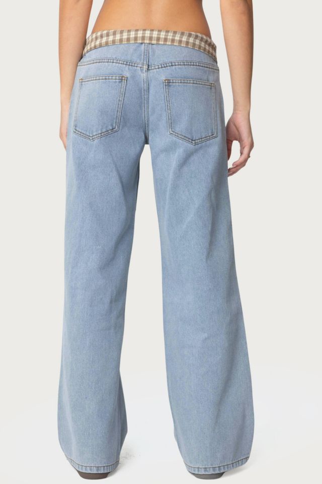 Edikted Peekaboo Plaid Low Rise Jeans #4