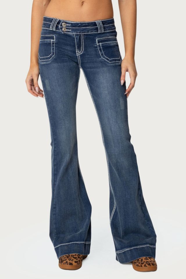 Edikted Contrast Stitch Low Rise Flared Jeans #1