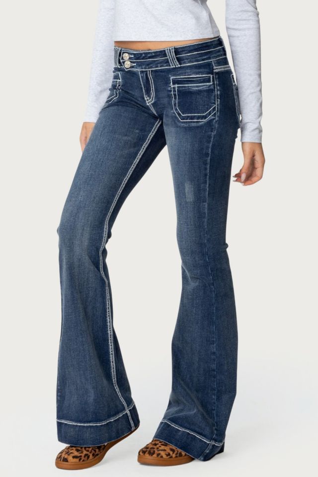 Edikted Contrast Stitch Low Rise Flared Jeans #2