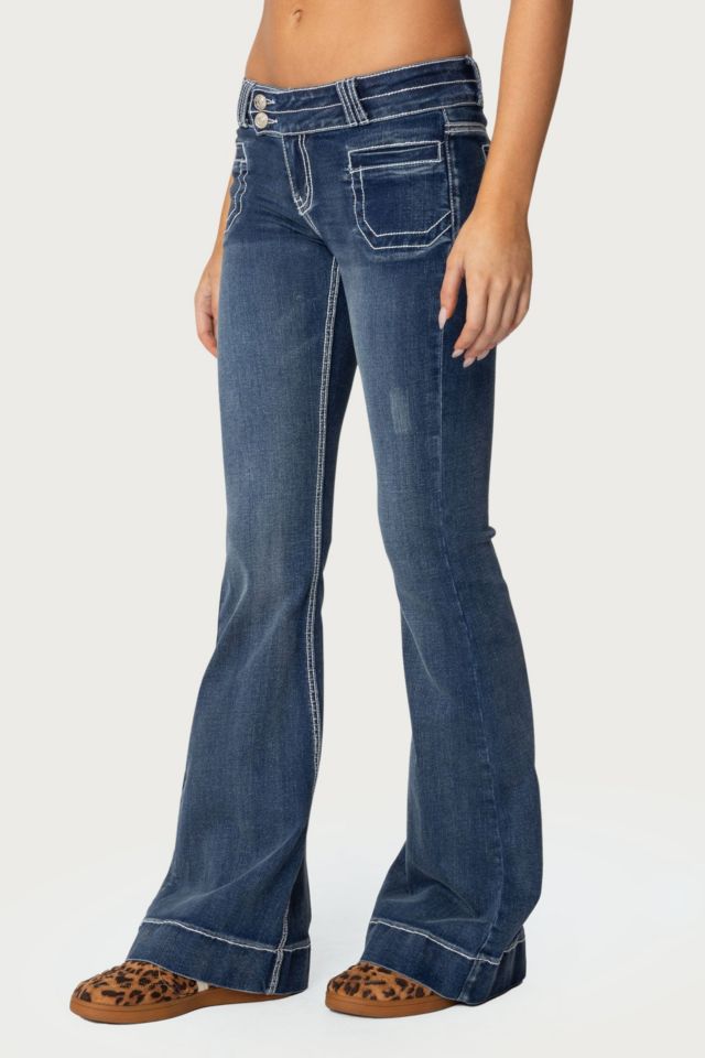 Edikted Contrast Stitch Low Rise Flared Jeans #3