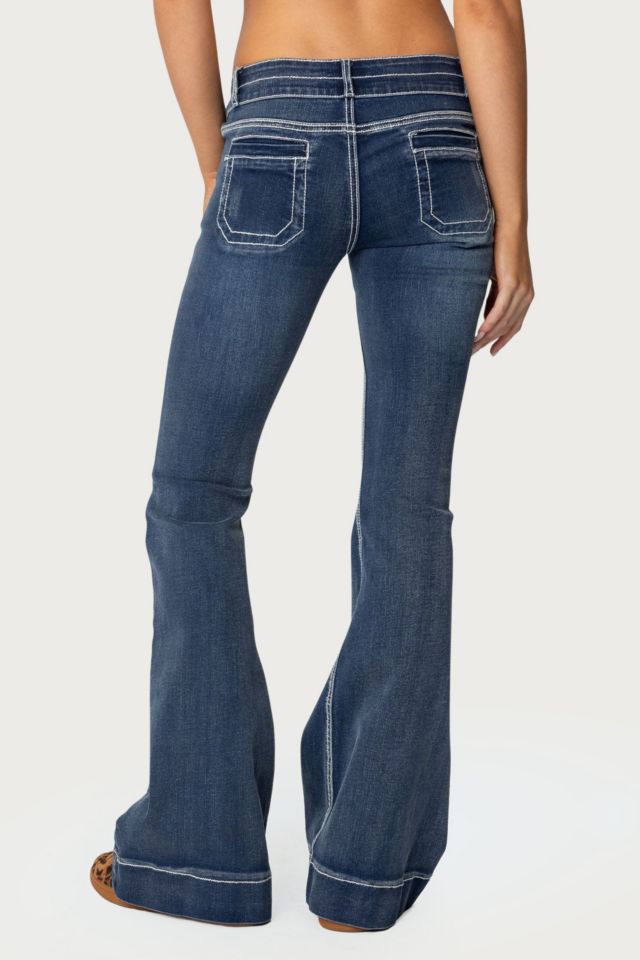 Edikted Contrast Stitch Low Rise Flared Jeans #4