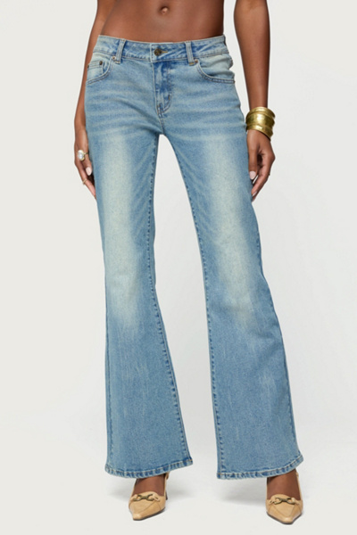 Edikted Jenni Washed Low Rise Flared Jeans In Blue