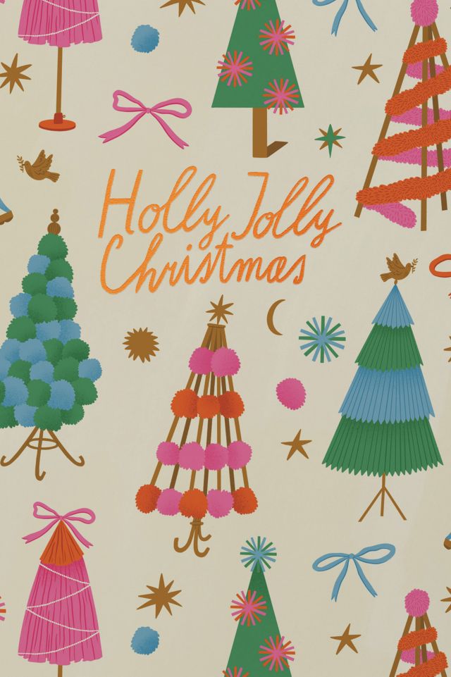 Red Cap Holly Jolly Trees Holiday Greeting Card #1