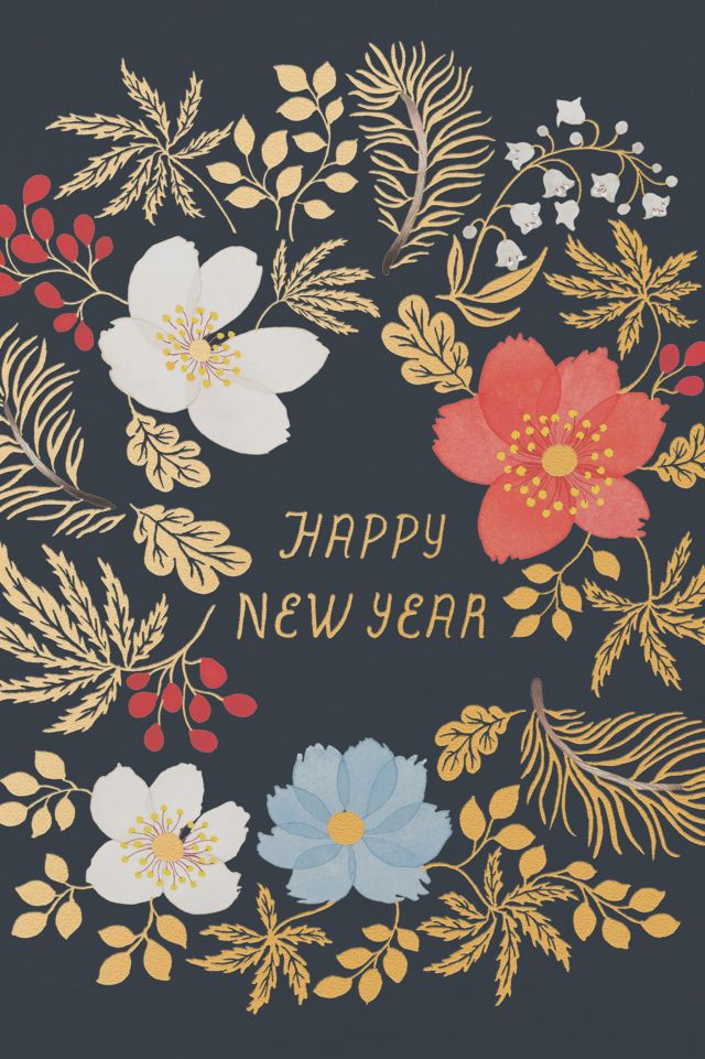 Red Cap New Year's Wreath Holiday Card #1