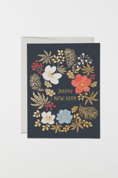 Red Cap New Year's Wreath Holiday Card