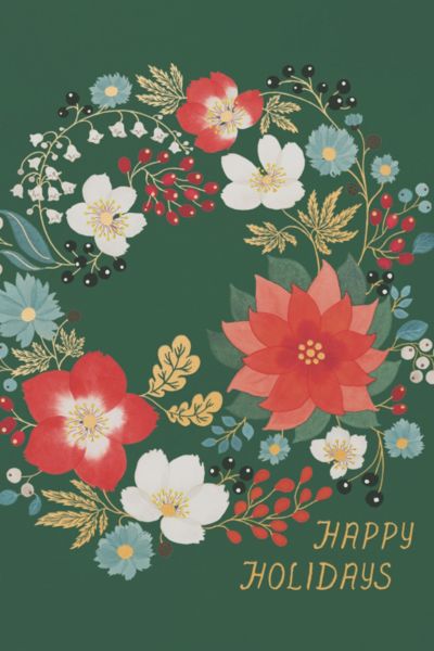 Red Cap Holiday Wreath Holiday Card