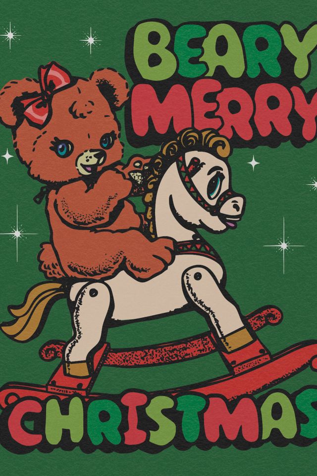 Red Cap Beary Merry Holiday Card #1