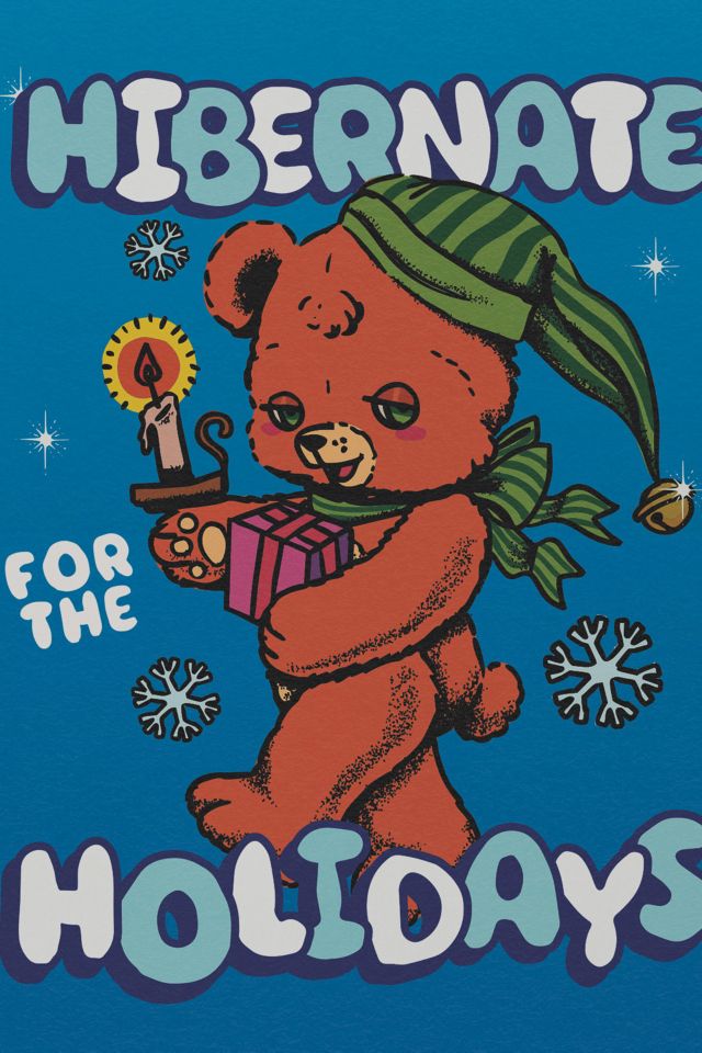 Red Cap Sleepy Teddy Bear Holiday Card #1