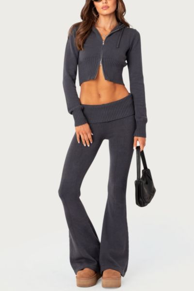 Edikted Desiree Knitted Low Rise Fold Over Pants