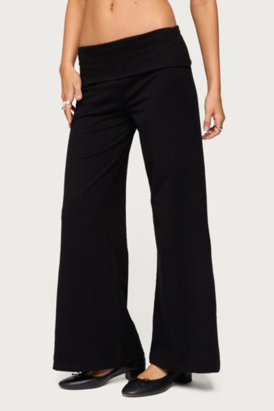 Edikted Petite Wide Leg Fold Over Pants In Black, Women's At Urban Outfitters In Black