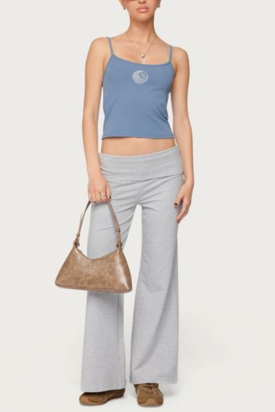 Edikted Petite Wide Leg Fold Over Pants In Gray