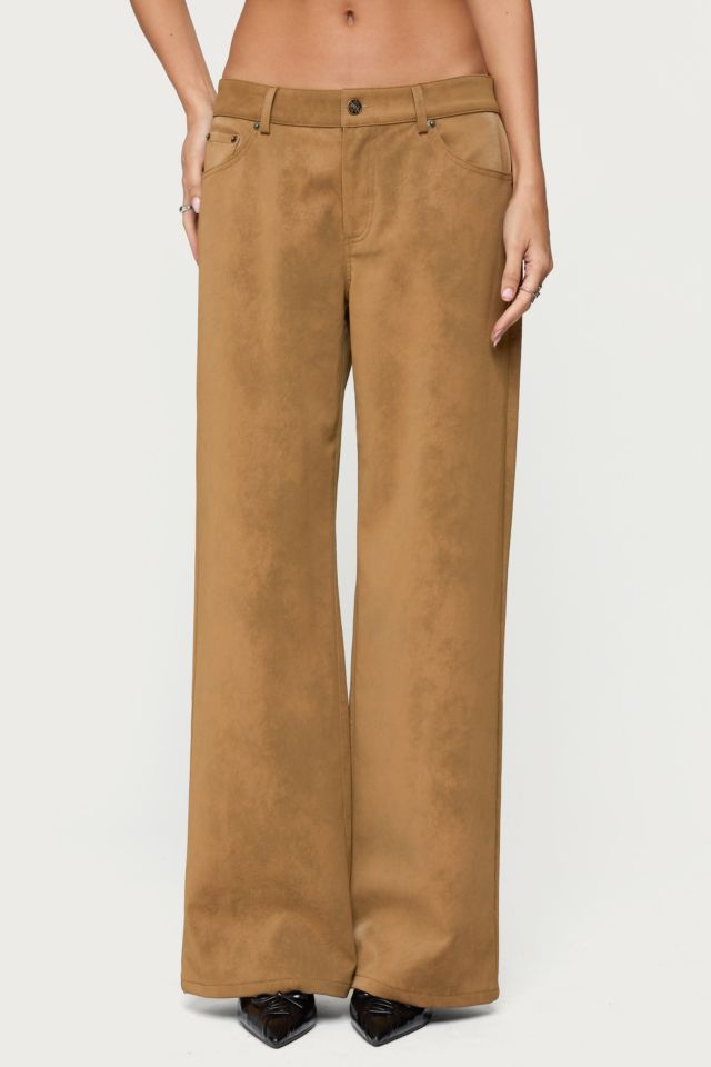 Edikted Stacey Low Rise Faux Suede Pants #1